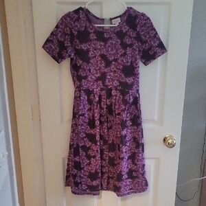 A Line Purple Violet Floral Print Dress With Short Sleeves